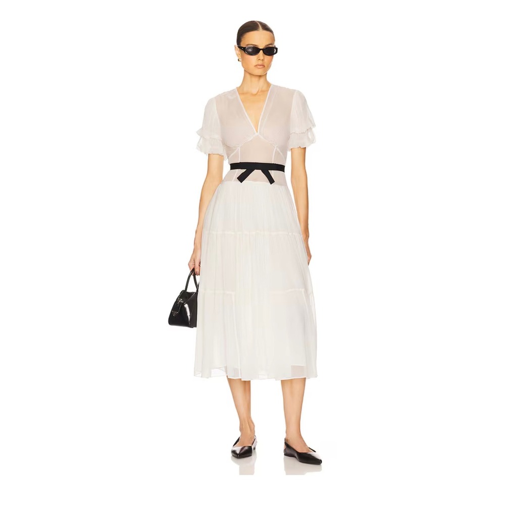 NWT Helsa sheer midi dress with blck ribbon belt Sz Small
